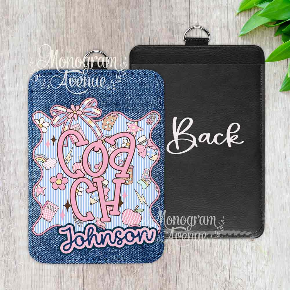 Faux denim print badge holder | Personalized Teacher Badge Holder